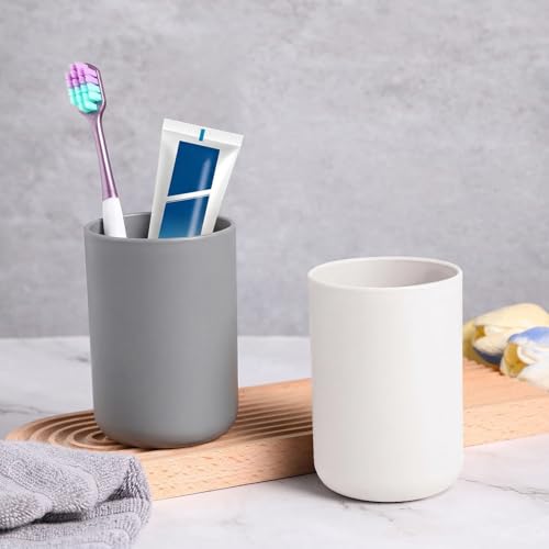 YUXIANLB 2Pcs Bathroom Plastic Tumbler Drink Cup 300ml, Grey, White | Unbreakable, Dishwasher Safe, Plastics Toothbrush Cup Tumbler, Mouthwash Cups, Plastic Easy to Clean, Bathroom Cup