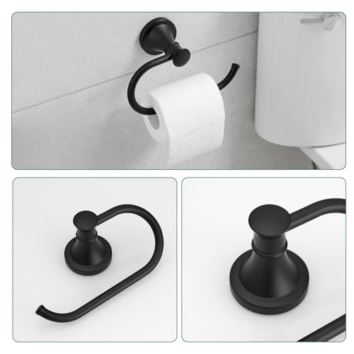Hoimpro Matte Black 4-Piece Bathroom Bath Set, Wall Mount Bathroom Hardware Fixture (Adjustable Towel Bar Rack, Towel Ring Holder, Paper Towel Holder, Double Towel Hook), Bathroom Accessories - color: Matte Black