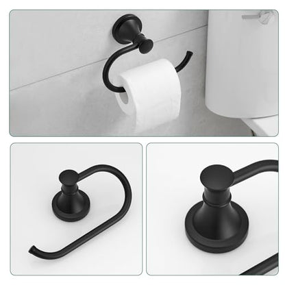 Hoimpro Matte Black 4-Piece Bathroom Bath Set, Wall Mount Bathroom Hardware Fixture (Adjustable Towel Bar Rack, Towel Ring Holder, Paper Towel Holder, Double Towel Hook), Bathroom Accessories - color: Matte Black