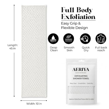 Exfoliating Washcloth – Long Japanese-Style Back Scrubber for Shower, 2-Sided Body Scrub Exfoliating Towel, Quick Dry Bath Cloth for Men & Women, White - color: White
