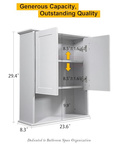 Bathroom Cabinet Wall Mount Buffering Hinge,23"x29" inch Over Toilet Storage Cabinet and Adjustable Shelves, Large Space Wooden Medicine Cabinet (Light Gray) - color: Light Gray, size: 23x29
