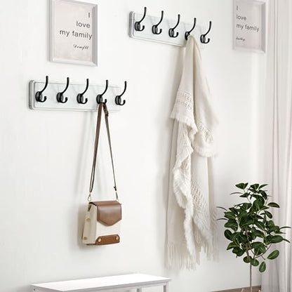 Coat Rack Wall: Patented, Heavy-Duty, 5-Double-Hooks Wooden Wall Mounted Coat Rack Coat Hanger Hook Rail for Winter Coats Hat Jacket Clothing, White & Black, Pack of 2 - color: White & Black, size: L=17.4" (2pcs)