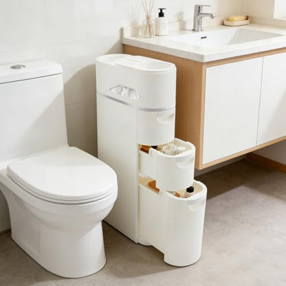3-Tier Slim Freestanding Bathroom Storage Cabinet with 3 Drawers | 16×7×30in, White, ABS, Narrow Body Design, Toilet Paper Storage Space, For Bathroom Kitchen Bedroom - size: 3-Tier
