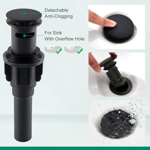 CREA Matte Black Waterfall Bathroom Faucet 1 Hole Single Handle Bathroom Sink Faucet with Pop Up Drain,Stainless Steel RV Vanity Faucet Basin Mixer Tap 3 Hole Plate Water Supply Line - color: Matte Black, style: Rectangular Spout