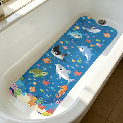 Marine Animals Bathtub Mat Non Slip with Drain Holes and Suction Cups Bath Mat 40x16 Inch Tub Mats Shower Mats for Kids - color: Marine Animals