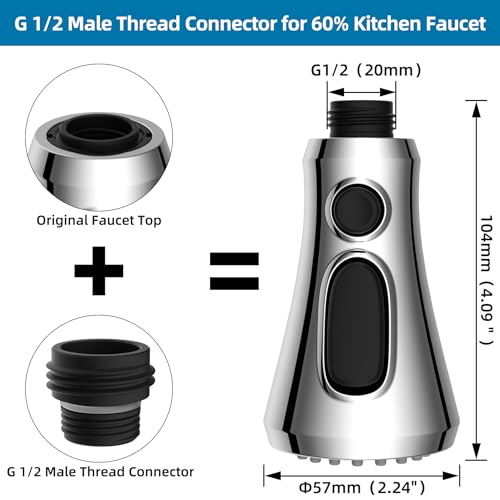 Universal Pull Down Spray Head for Kitchen Faucet, 3 Modes, Sliver Chrome | NSF/ANSI/CAN 372 Certified, 15 Adapters Compatible with Moen Delta Faucet, Kitchen Sink Faucet Sprayer Head Fit Most Faucet - color: Chrome, style: Handy Design