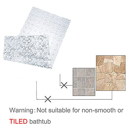 Extra Long Pebble Bath Tub Shower Mat 34.2 x 15.7, Bathmat Non-Slip with Suction Cups, Machine Washable, Bathroom Mats, Smooth/Non-Textured Surface Only (34.2" x 15.7", Clear) | Extra Long Bath Mat for Tub Non Slip, Machine Washable, Shower Mats for Insid