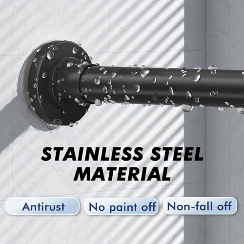 Black Shower Curtain Rod Tension 30 to 92 Inch,1 Inch Diameter Adjustable Tension Curtain Rod No Drilling,Shower Rods for Bathroom,No Rust - color: Black, size: 30" to 92"