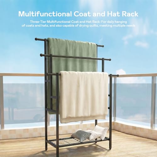 3-Tier Free Standing Metal Ladder Towel Rack | Oversized ladder towel rack, free standing metal towel holder with shelf for storing towels and bathroom supplies
