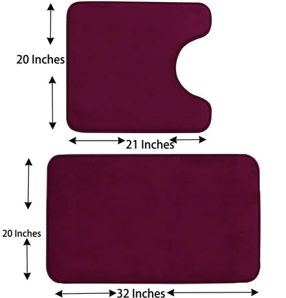 Madeals Memory Foam Bathroom Toilet Rug Set 4 Piece with Toilet Lid Cover and Tank Covers Burgundy - color: Burgundy