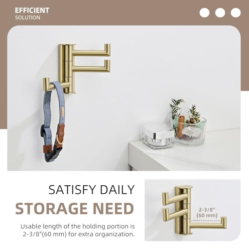 Angle Simple Towel Hook 3 Arms, Swivel Coat Wall Hook, Brushed Gold | Solid SUS304 Stainless Steel, Foldable Robe Towel Holder for Bathroom Kitchen Closet, Modern Space Saver, Screws Mounted - color: Brushed Gold, size: 1 Pack