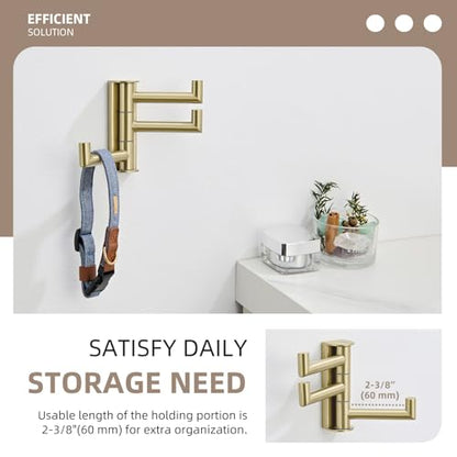 Angle Simple Towel Hook 3 Arms, Swivel Coat Wall Hook, Brushed Gold | Solid SUS304 Stainless Steel, Foldable Robe Towel Holder for Bathroom Kitchen Closet, Modern Space Saver, Screws Mounted - color: Brushed Gold, size: 1 Pack