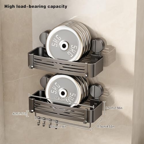 Shower Caddy Suction Shower Shelf No Drilling Shower Organizer Suction Cup Shower Storage Rack Aluminum Wall Mounted Shampoo Holder with Towel Bar Hooks (1-Pack, Matte Gray)