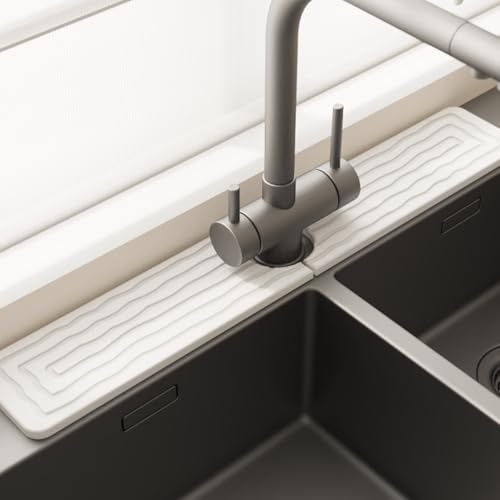 Kitchen Faucet Mat, Diatomite Sink Splash Guard, Quick Drying Stone Tray | Solid diatomite, 23.6x4in size; Absorbs splashes and dries fast; For kitchen & bathroom counters; Fits most faucets