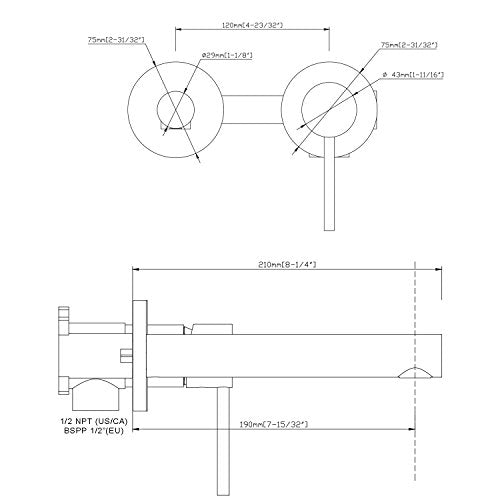 Sumerain Wall Mount Bathroom Faucet Brushed Nickel,Valve Included - color: Brushed Nickel, size: Right Handle