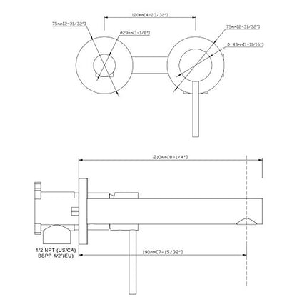 Sumerain Wall Mount Bathroom Faucet Brushed Nickel,Valve Included - color: Brushed Nickel, size: Right Handle