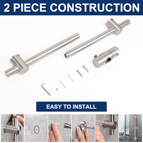 NearMoon Slide Bar with Height/Angle Adjustable Handheld Shower Holder, Bathroom SUS 304 Stainless Steel Head Holder for Bath (Screw Mounted, Brushed Nickel) - color: Brushed Nickel, style: Screw Mounted
