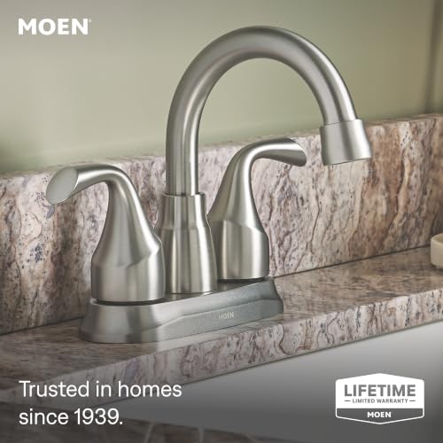 Moen Idora Spot Resist Brushed Nickel Two-Handle Centerset Bathroom Sink Faucet with Drain Assembly, 84115SRN - color: Brushed Nickel, size: 4 Inch Centerset