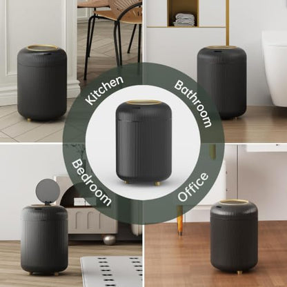 URALFA Motion Sensor Bathroom Trah Can, Automatic Touchless Trash Can | 3 Gallon Bathroom Garbage Can with Lid, Smart Trash Bin for Bedroom, Office, Restroom, Removable Legs, Black and Gold - color: Black