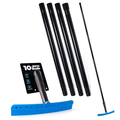 FOSHIO TPU Squeegee 10-Inch Blade with 4 Extension Poles (Extends up to 63 Inches), Anti-Slip Grip Handle Rubber Squeegee Streak-Free Cleaning for Car Windows, Shower Doors, Mirrors, Glass