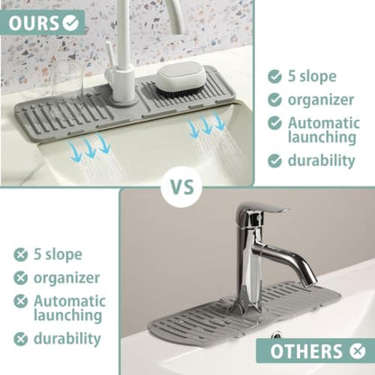 Kitlers Silicone Edge Protectors - Multifunction Sink Accessories, Splash Guard & Draining Mat for Kitchen, Bathroom Sink, Steel, Granite, Quartz Countertops(Transparent)
