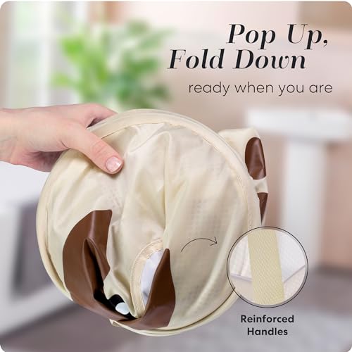 Pop Up Laundry Hamper, Cute Puppy 71L Collapsible Mesh Basket with Handles | Breathable Foldable Clothes Basket, Reinforced Handles, Side Pocket - for Dorm, Travel, Kids Room, Bedroom - Handy Laundry - color: Puppy