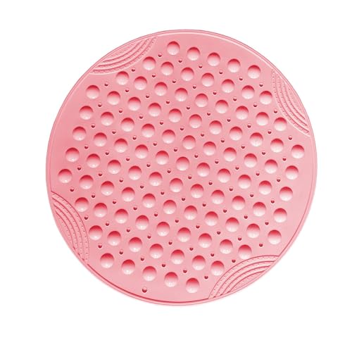 Shower Mat Anti-Slip 21.6'' Round Bathtub Mat with Suction Cups Machine Washable Shower Bath Mat - color: Pink