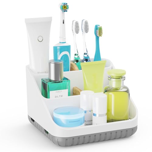 Chintu Bathroom Toothbrush Holders for Countertop - Electric Toothbrush Organizer 6 Slots Tooth Brush Organization for Kids Family, Toothpaste Holder for Bathroom Vanity Organizer Storage White - color: White