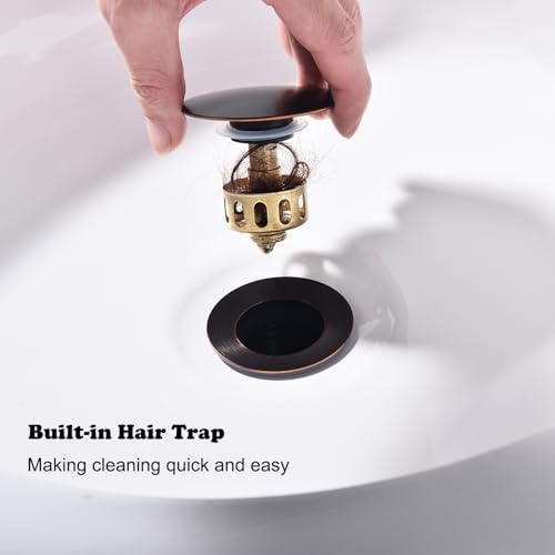 Oil-Rubbed Bronze Bathroom Sink Drain with Overflow - Pop Up Drain Assembly Kit, Brass/Stainless Steel with Detachable Strainer Basket - color: Oil-rubbed Bronze, size: with overflow