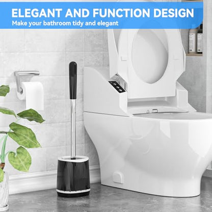 TRENTI Toilet Brush and Holder Set - Bristles Bowl Brush Head with Ventilated Holder, Wall Mounted Compact Set for Bathroom Deep Cleaning - color: Black