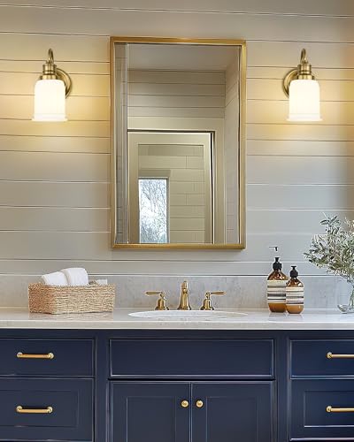 Modern Wall Sconces Set of Two, HWH Brushed Gold Bathroom Vanity Light, Antique Brass Wall Light Fixtures with Frosted White Bell-Shaped Glass, 5HZG106B-2 BG - color: Brushed Gold, size: 1-Light *2