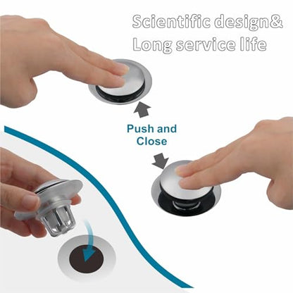 WELSAN Chrome Plated Bathroom Sink Drain Strainer 1 1/8"-1 1/2", 2 Pack | Bathroom Sink Stopper Replacement, Universal Pop-Up Drain Stopper Plug Strainer with Hair Catcher, Anti-Clogging Design - color: Chrome Plated-2