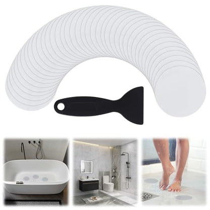 40 PCS Non-Slip Bathtub Stickers, Anti Slip Shower Stickers Safety Bathtub Strips Adhesive Decals with Premium Scraper for Bath Tub Shower Stairs (Clear)