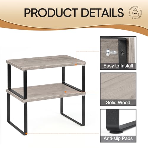 NEX Kitchen Cabinet and Counter Shelf Organizer, Shelf Riser for Pantry Countertop Cupboard Desk Top, Stackable & Expandable, Set of 4, Black and Greige | Stackable & Expandable Spice Rack, Space-Saving Pantry Organizers Bathroom Countertop Storage, Black