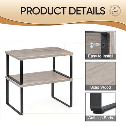 NEX Kitchen Cabinet and Counter Shelf Organizer, Shelf Riser for Pantry Countertop Cupboard Desk Top, Stackable & Expandable, Set of 4, Black and Greige | Stackable & Expandable Spice Rack, Space-Saving Pantry Organizers Bathroom Countertop Storage, Black