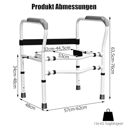 Height Adjustable Toilet Support Aid with Armrests Without Drilling, Non-Slip Toilet Grab Handle, 48 x 65 x 84 cm