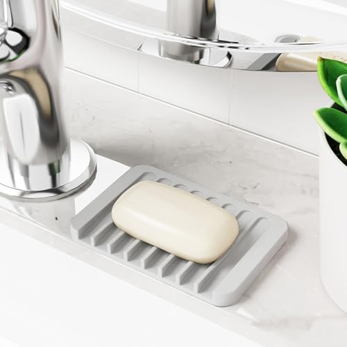 4-Pack Self Draining Soap Dish for Shower Bathroom Waterfall Silicone Soap Saver Tray Sponge Holder for Kitchen Sink Non-Slip Easy Clean (Black and White) - color: Black and White