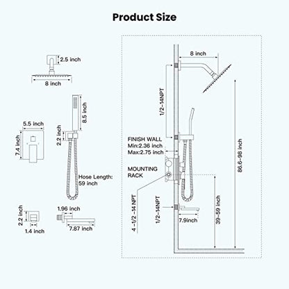 gotonovo Tub Shower Faucet Set with Valve Kit 8’’ Head,Polished Chrome | Shower System with Tub Spout,SUS304 Rain Head with Handheld Sprayer,Swivel Spout,All Metal,Rough-In Valve Trim Kit,Wall Mount - color: Chrome, size: 8’’ Head