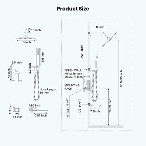 gotonovo Tub Shower Faucet Set with Valve Kit 8’’ Head,Oil Rubbed Bronze | Shower System with Tub Spout,SUS304 Rain Head with Handheld Sprayer,Swivel Spout,All Metal,Rough-In Valve Trim Kit,Wall Mount - color: Bronze, size: 8’’ Head