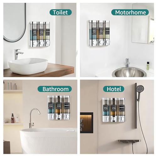 Shampoo and Conditioner Dispenser,Shower Soap Dispenser 3 Chamber No Drill | Wall-Mounted Shampoo Dispenser for Shower Wall Mounted Shower Dispenser for Bathroom Hotel Large Capacity, Chrome - color: 3chrome
