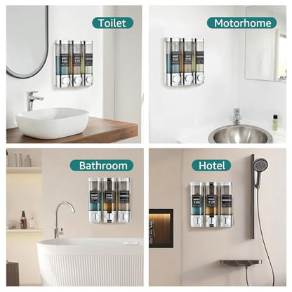 Shampoo and Conditioner Dispenser,Shower Soap Dispenser 3 Chamber No Drill | Wall-Mounted Shampoo Dispenser for Shower Wall Mounted Shower Dispenser for Bathroom Hotel Large Capacity, Chrome - color: 3chrome