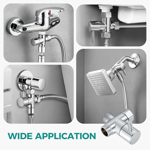 3 Way G1/2 Shower Diverter Valve, Solid Metal Shower Head Splitter | Premium Shower Arm Diverter for Handheld Shower Head, Fixed Spray Head, Rainfall Showerheads, Easy To Install, Chrome