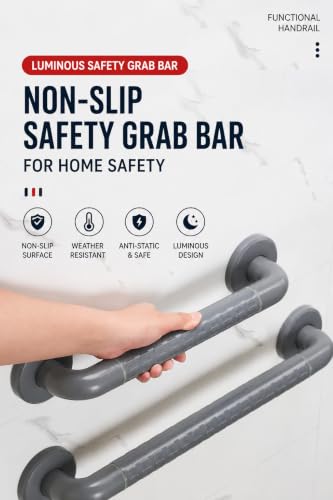 Bathroom Grab Bar, Gray, Non-Slip Textured Grip, 19.7" Length, 2" Height from Wall, Safety Handle for Shower, Toilet, Bath