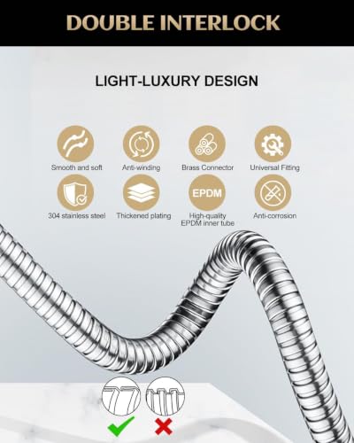 Stainless Steel Shower Hose Extra Long, 118 Inches Shower Head Hose Replacement, G1/2 Universal Brass Nut, Flexible Swivel Connection Anti-Kink, Anti-Explosion Leakproof, Chrome