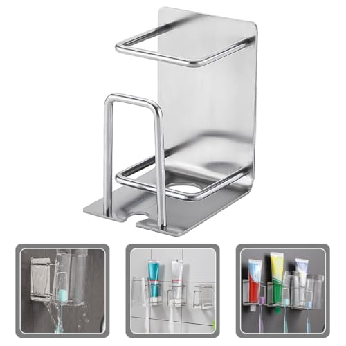 Mobestech Nail-Free Stainless Steel Toothbrush Holder Wall Mounted Bathroom Organizer with Toothpaste Storage Rack and Rinsing Cup for Home Bathroom Accessories