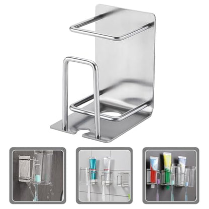 Mobestech Nail-Free Stainless Steel Toothbrush Holder Wall Mounted Bathroom Organizer with Toothpaste Storage Rack and Rinsing Cup for Home Bathroom Accessories