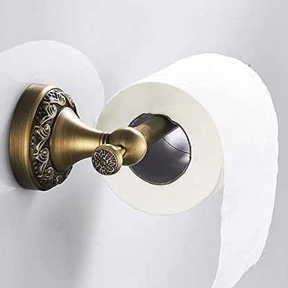 BATHSIR Antique Brass Towel Bar Set, Adjustable Bathroom Accessories Include Expandable Towel Holder Toilet Paper Holder Towel Ring Robe Hook Retro Carved Style Hardware 4 Piece Wall Mount