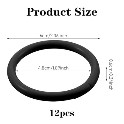 Mabor 12 Pack Shower Curtain Rings, Plastic Easy Snap Hooks for Bathroom, Black PE Shower Rod Hangers with Smooth Slide Design - color: Black