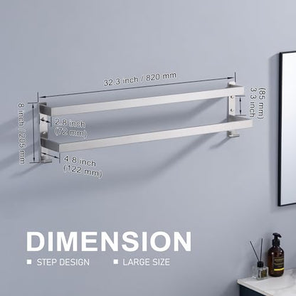 Double Towel Bar Towel Racks for Bathroom, Bath Towel Holders Wall Mount, Stainless Steel Towels Shelves Towel Rail, 2-Tiers (Brushed Nickel, 32 Inches) - color: Brushed Nickel, size: 32 Inches