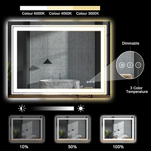 Snowdool 40 x 32 in LED Bathroom Mirror, Front and Backlit, Anti-Fog | Front and Backlit, Stepless Dimming, Anti-Fog, Memory Function - size: 40"L x 32"W